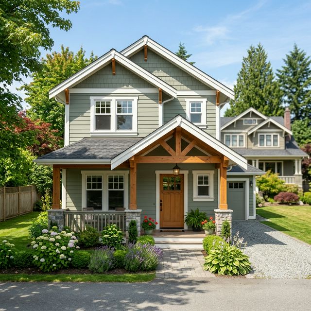 Heritage-style coach house Langley BC — covered porch detached dwelling